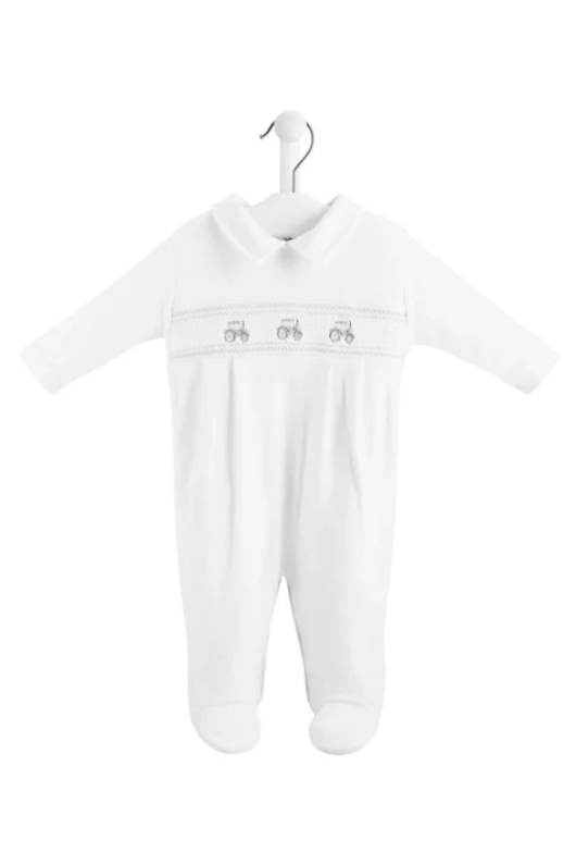 An image of the Dandelion Little Tractor Smocked Sleepsuit