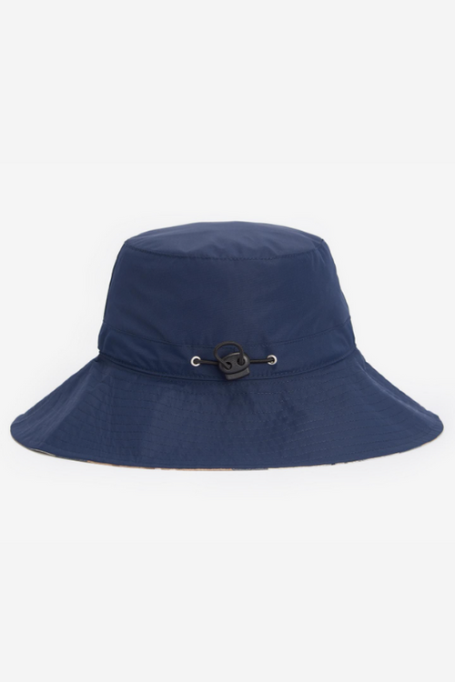 An image of the Barbour Annie Showerproof Bucket Hat in the colour Navy Hessian.