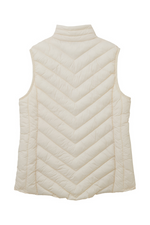 Lighthouse Laurel Gilet. A water repellent, women's gilet with two zip pockets, front zip fastening, faux leather zip pull and a crisp coconut colour finish