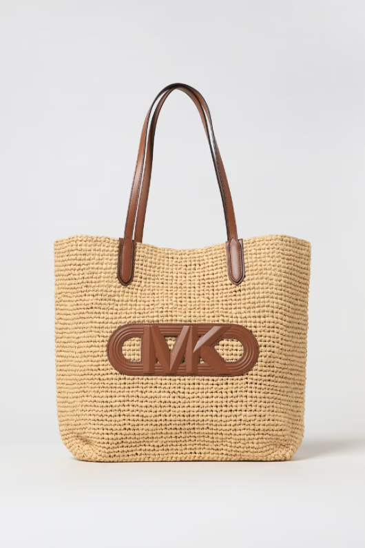 An image of the Michael Kors Eliza XL Crochet Tote Bag in the colour Natural Luggage.