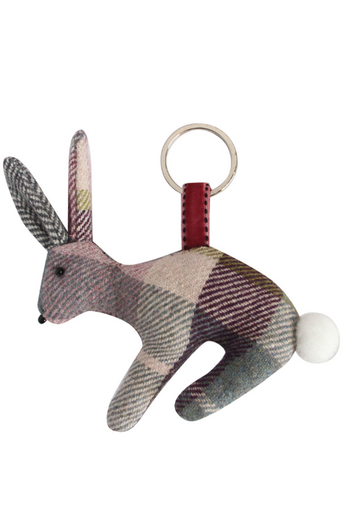 Earth Squared Rabbit Keyring. A rabbit shaped keyring made with tweed material in the style Aberlady.