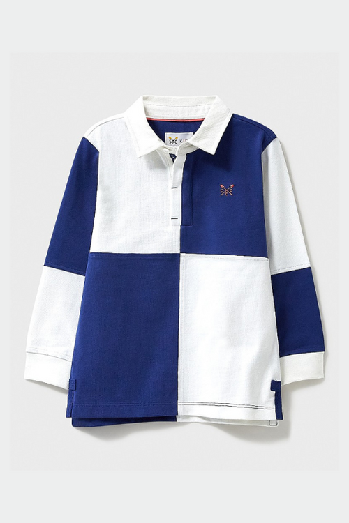 An image of the Crew Clothing Heritage Harlequin Rugby Shirt in the colour Navy White.