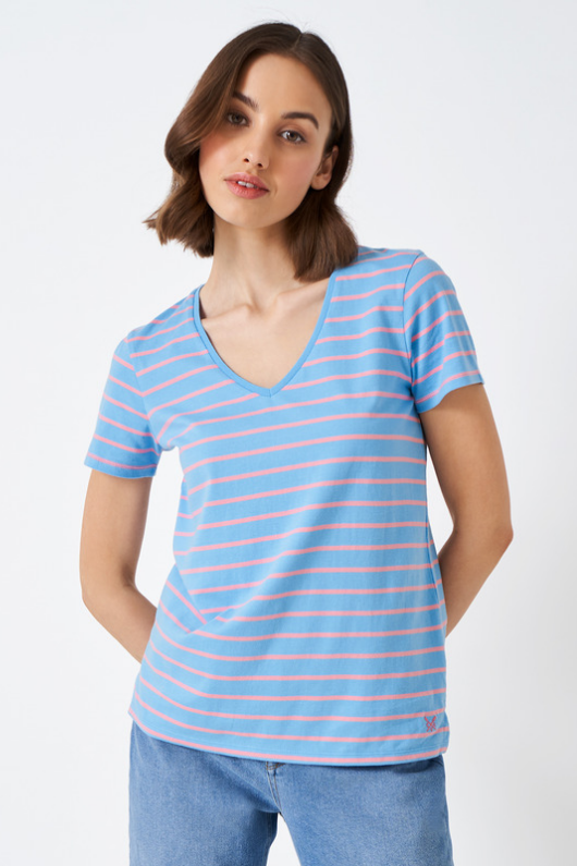An image of the Crew Clothing Breton V Neck T-Shirt