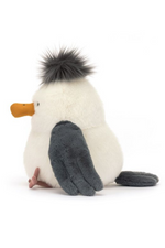 Jellycat Chip Seagull. A seagull soft toy with tufty hair, orange beak, and grey wings.