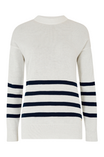 Dubarry Peterswell Jumper. A super soft jumper with a gently shaped silhouette, a round neck, and a casual navy stripe design 