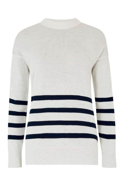 Dubarry Peterswell Jumper. A super soft jumper with a gently shaped silhouette, a round neck, and a casual navy stripe design 