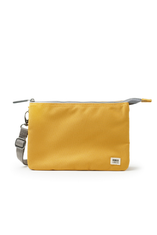 An image of the Roka London Carnaby Crossbody XL Flax Recycled Canvas Bag.