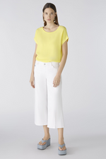 Oui Plain Cap Sleeve T-Shirt. A yellow top with short sleeves, wide neck, and split hem.