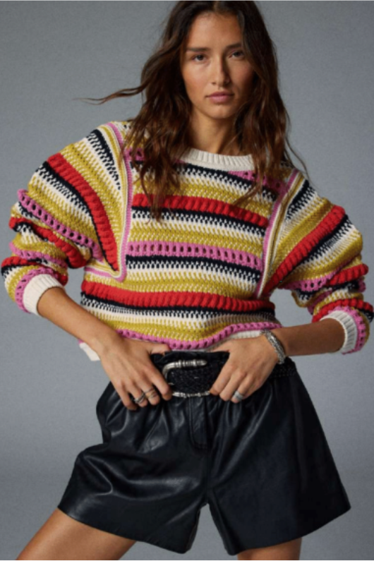 An image of a female model wearing the BA&SH Romy Reversible Jumper in the colour Multi.