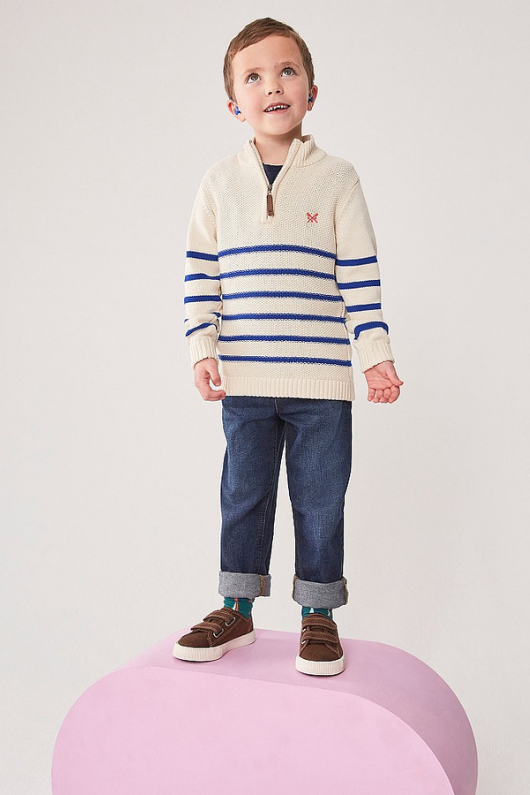 An image of the Crew Clothing Stripe 1/2 Zip Knit Jumper