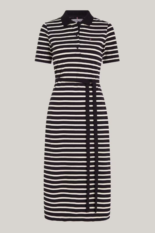 An image of the Tommy Hilfiger Breton Stripe Midi Polo Dress in the colour Black/Calico.