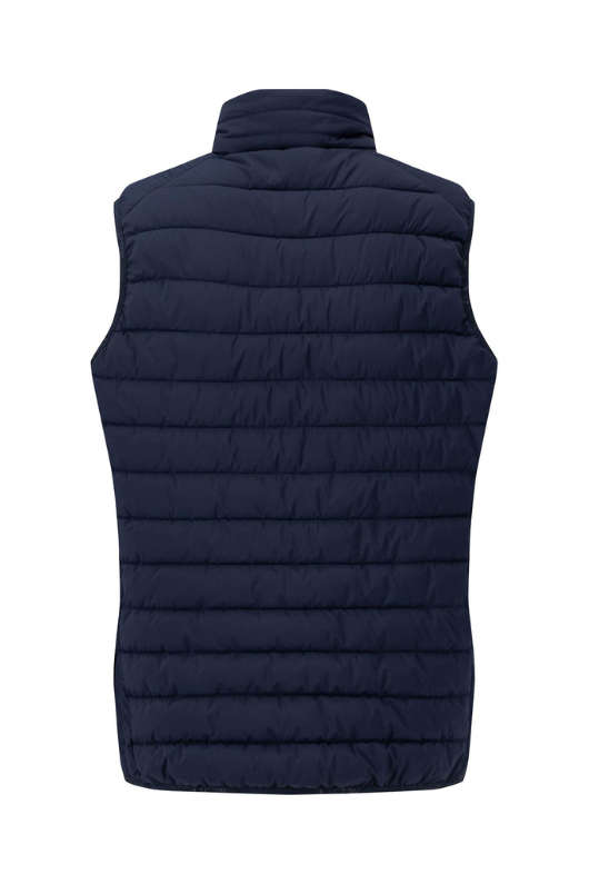 Fynch-Hatton Padded Gilet. A casual fit, men's gilet with a cosy stand-up collar, side pockets, zip fastening, and a cool dark navy design.