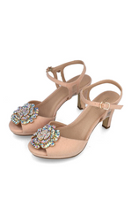 Menbur Slingback Sandal with an open toe, buckle fastening at the ankle, and a sparkly embellished flower detail on the toe