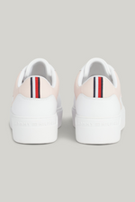 An image of the Tommy Hilfiger Leather Platform Court Trainers in the colour White/Whimsy Pink.