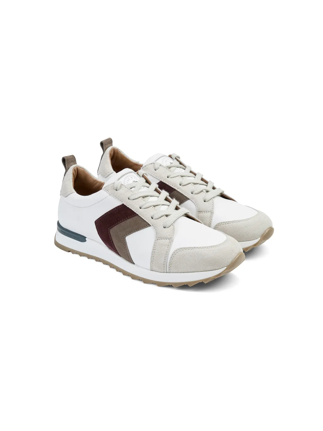 Fairfax & Favor Xandra Trainer White Leather Port/Deep Taupe