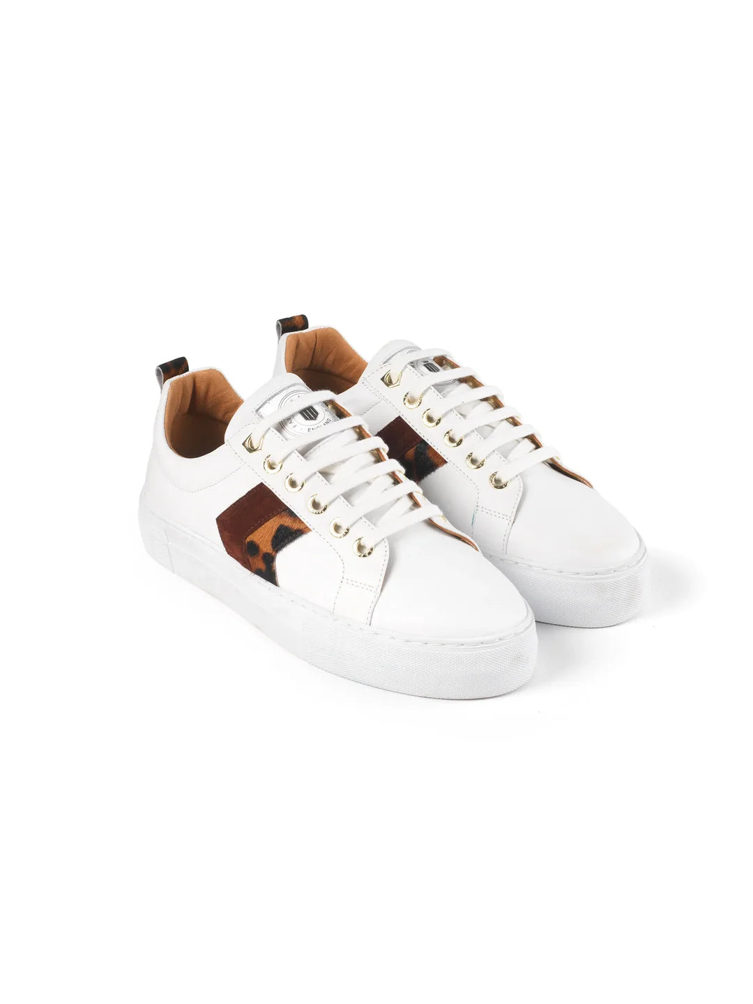 Fairfax & Favor Platform Alexandra Trainer White Leather with Leopard/Port