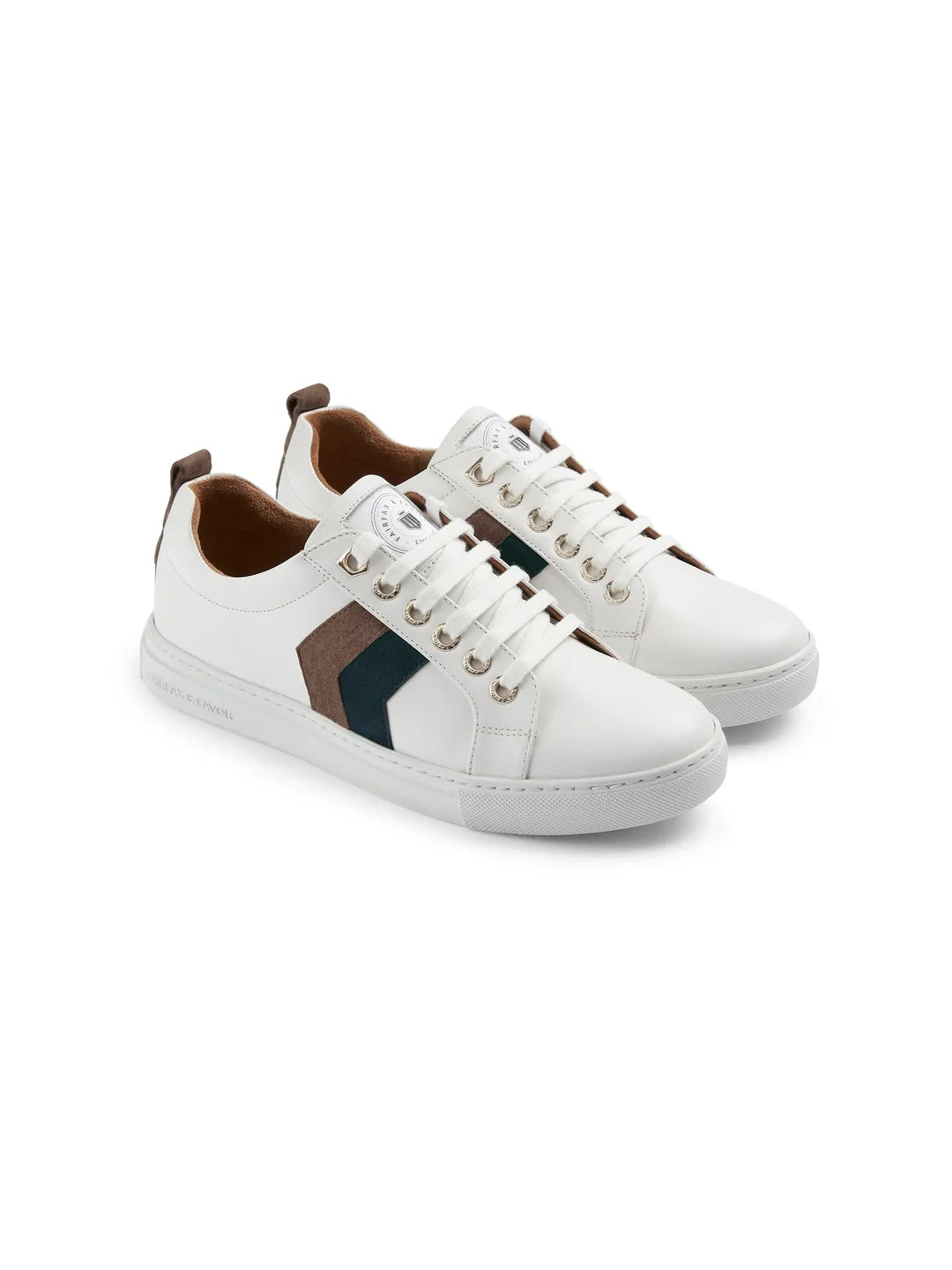 Fairfax & Favor Alexandra Trainer White Leather with Teal/Deep Taupe