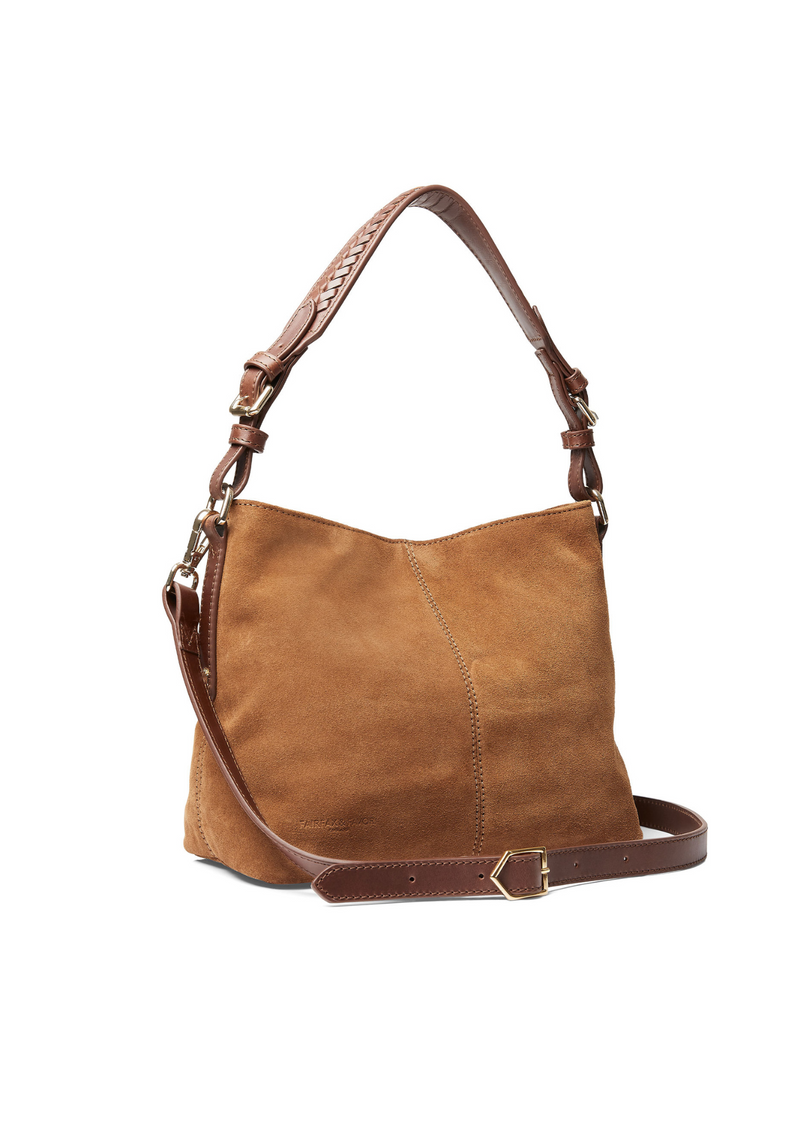 An image of the Fairfax & Favor Fairfax & Favor Mini Tetbury Handbag Tan Suede