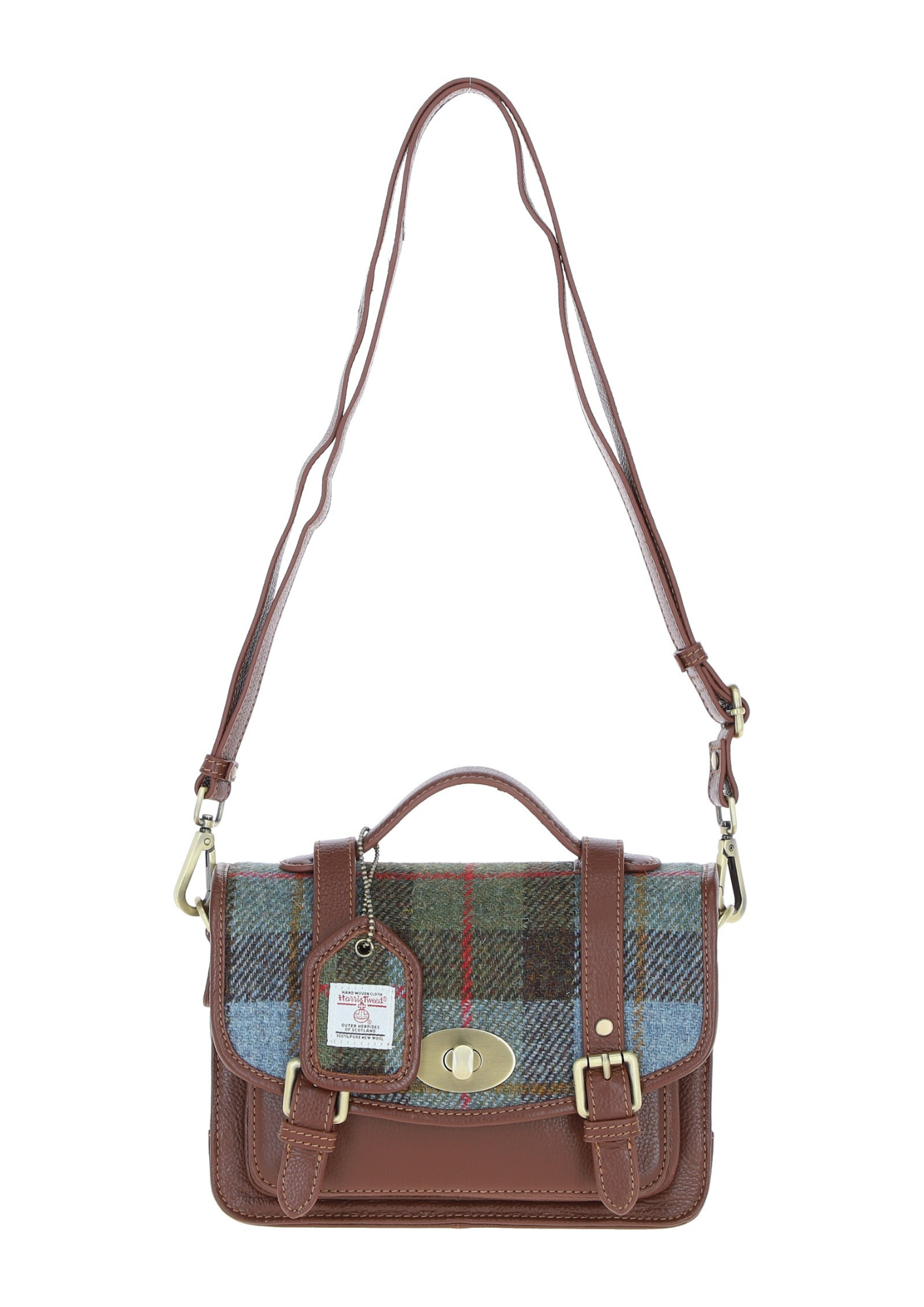 An image of the Ashwood Leather Ashwood Leather x Harris Tweed Medium Satchel Bag with Twist Lock