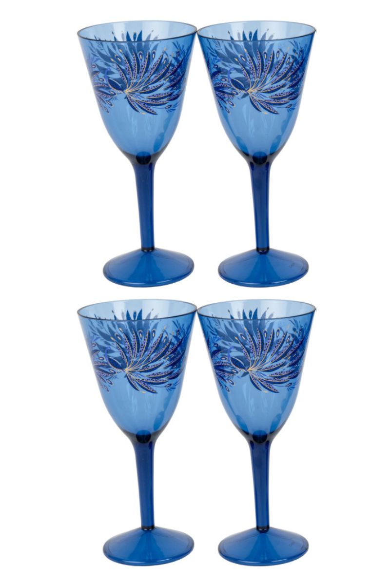 Sara Miller Anniversary Decorated Wine Glass Set of 4