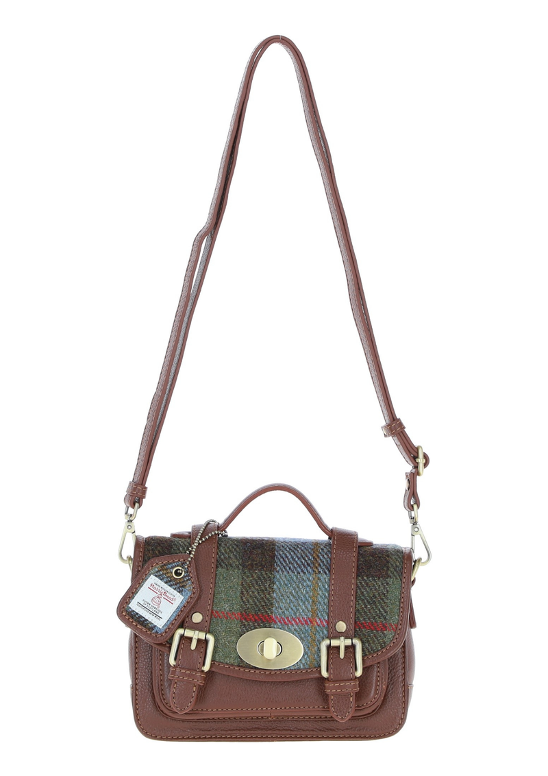 An image of the Ashwood Leather Ashwood Leather x Harris Tweed Small Satchel Bag with Twist Lock