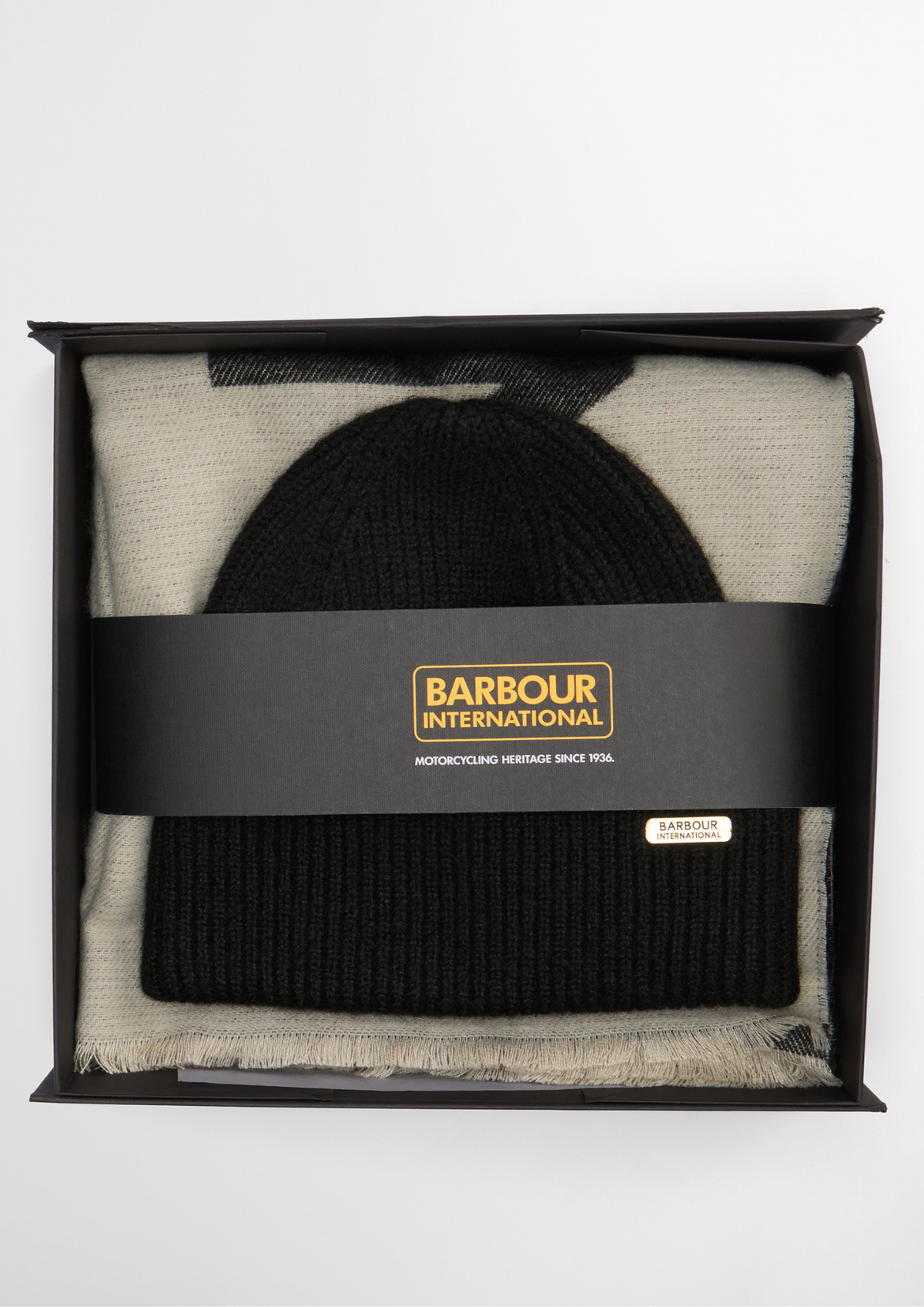 An image of the Barbour International Pendle Beanie & Milla Scarf Gift Set