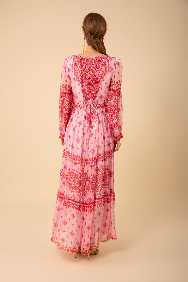 An image of the Hale Bob Silk Maxi V-Neck Dress
