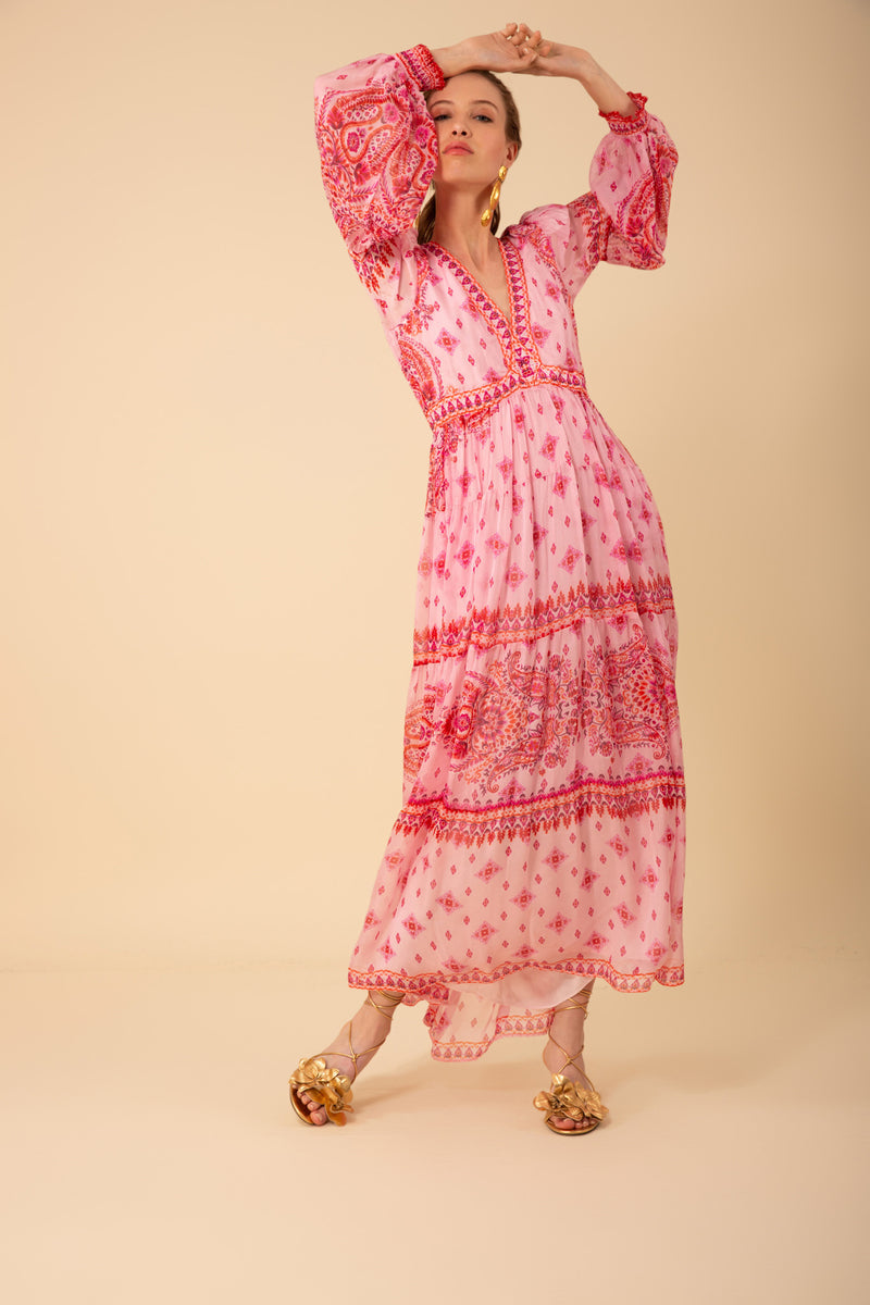 An image of the Hale Bob Silk Maxi V-Neck Dress