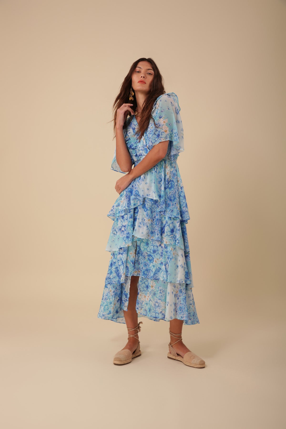 An image of the Hale Bob Ruffle V-Neck Dress