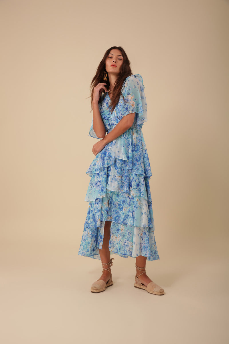An image of the Hale Bob Ruffle V-Neck Dress