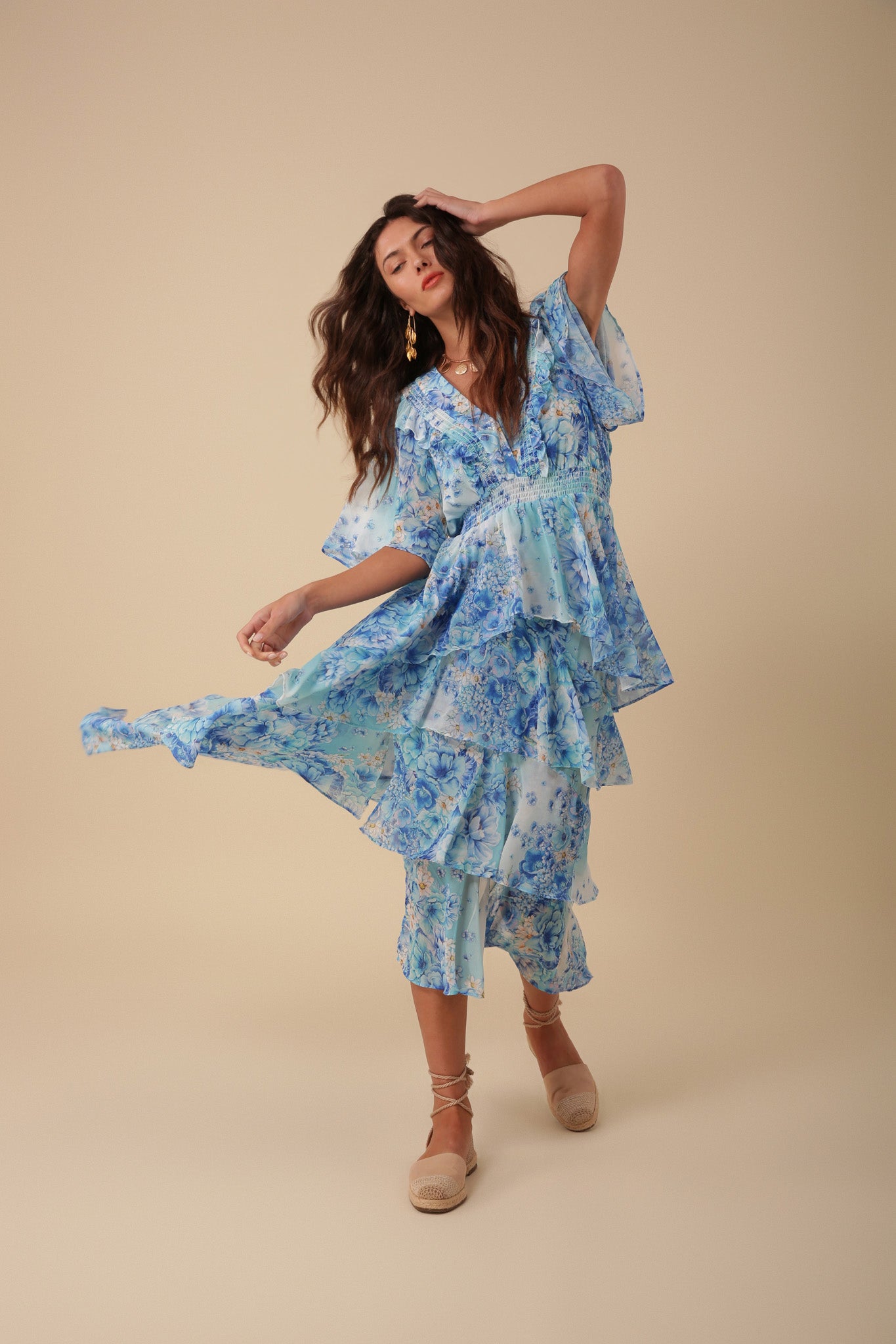 An image of the Hale Bob Ruffle V-Neck Dress