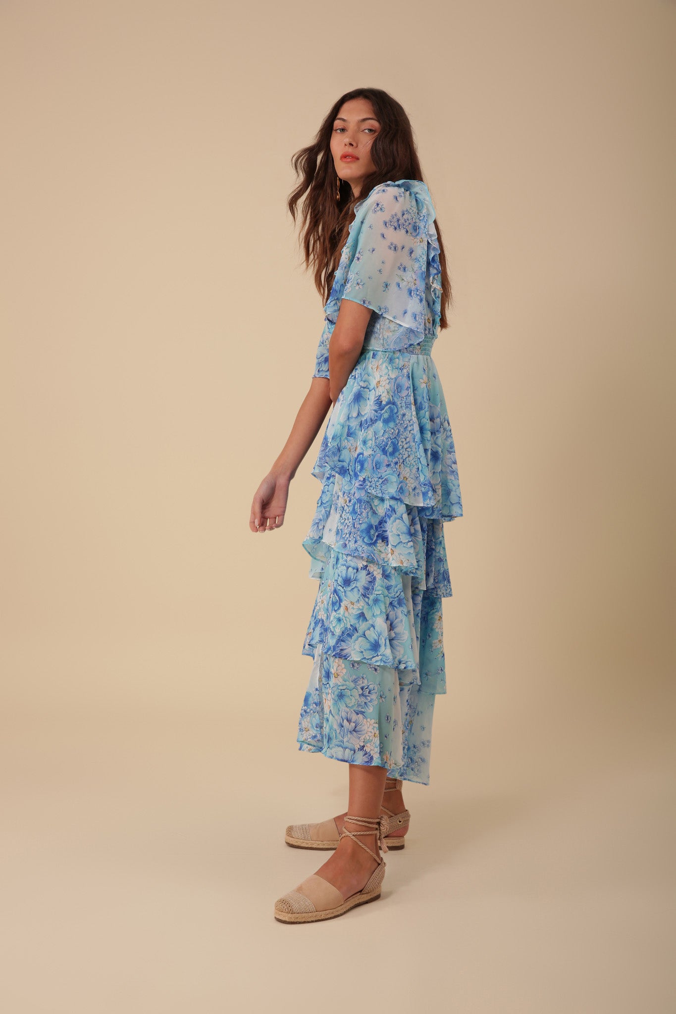An image of the Hale Bob Ruffle V-Neck Dress