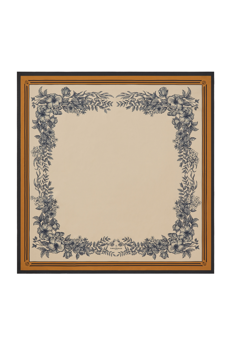An image of the Fairfax & Favor Fairfax & Favor Mannington Twill Silk Scarf Beige/Navy/Black