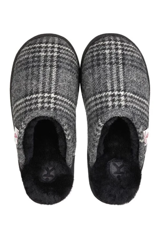An image of the Bedroom Athletics William Harris Tweed Mule Slippers in the colour grey/black.