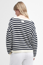 An image of a female model wearing the Barbour Sandgate Striped Cardigan in the colour Multi Stripe.
