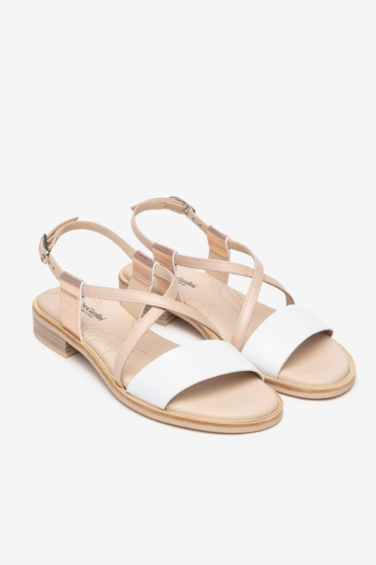 An image of the Nero Giardini Flat Leather Sandals in the colour White.