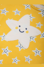 Kite Romper. A short sleeve, short leg romper with yellow starfish print.