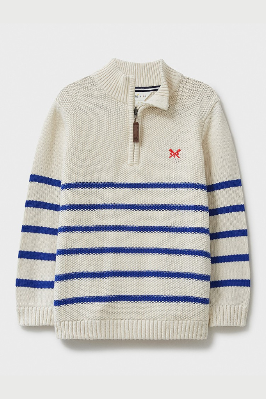 An image of the Crew Clothing Stripe Half-Zip Knit Jumper in the colour Navy White.