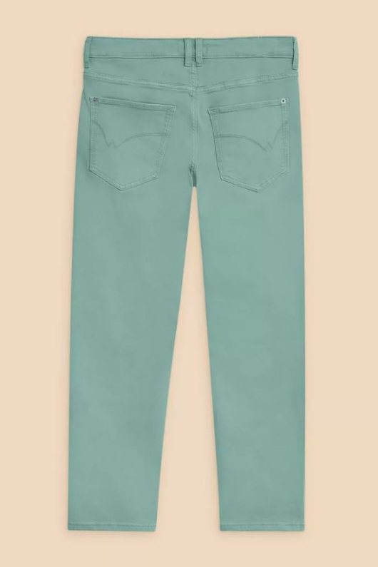 An image of the White Stuff Blake Straight Cropped Jean in the colour Mid Teal.