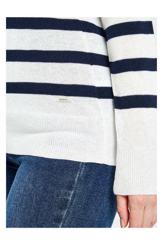 Dubarry Peterswell Jumper. A super soft jumper with a gently shaped silhouette, a round neck, and a casual navy stripe design 