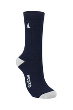 An image of one pair of the Marina 2 Pack Socks - A knitted sock with a navy background and grey heel, toe & boat embroidery.