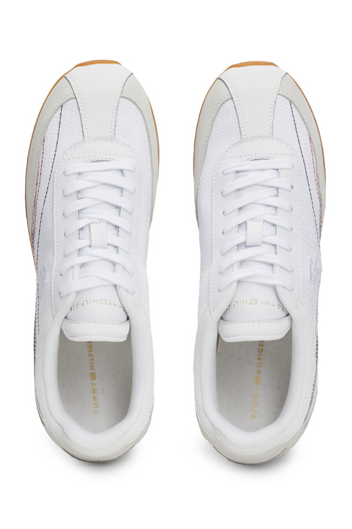 An image of the Tommy Hilfiger Sport Heritage Nubuck Leather Runner Trainers in the colour White.
