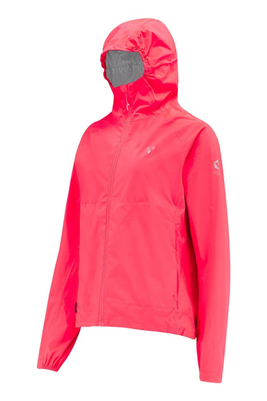 Mac in a Sac Ultralite Jacket. A lightweight packable jacket that is water proof and windproof, featuring an ajustable hood with wire peak. This jacket is made from stretch fabric and is in the colour Watermelon.