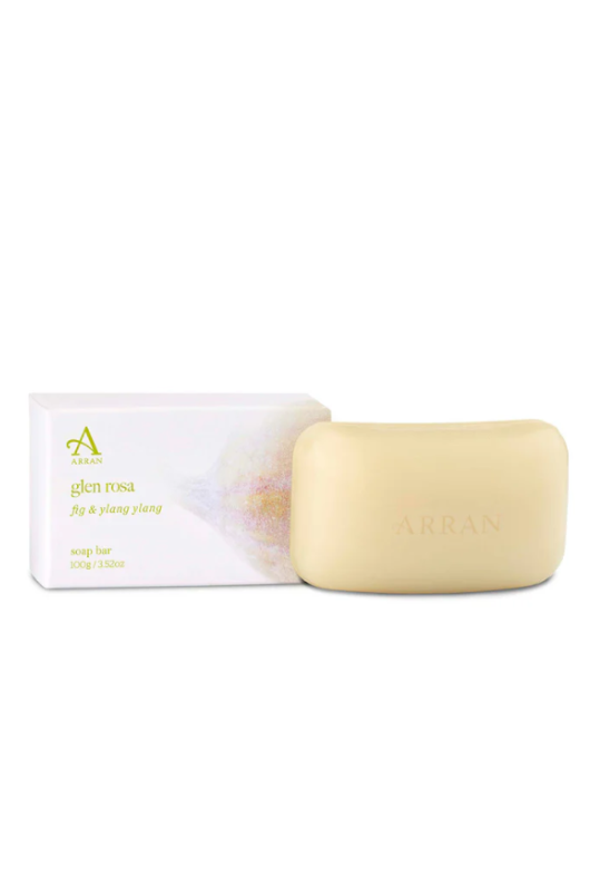 An image of the ARRAN Sense of Scotland Glen Rosa Fig & Ylang Ylang Boxed Saddle Soap 100g.