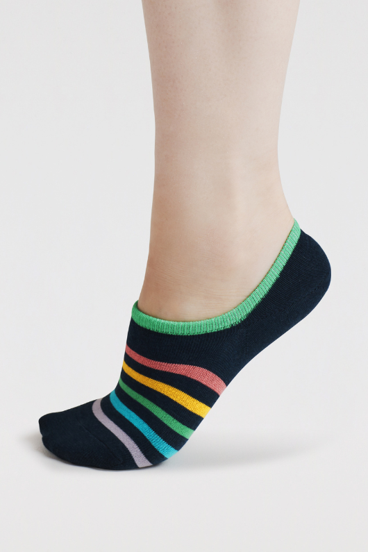 An image of the Thought Socks Dina Rainbow No Show Socks in the colour Navy.