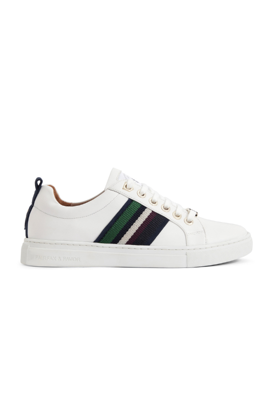 An image of the Fairfax & Favor Boston Leather Trainers in the colour White Leather Multi.