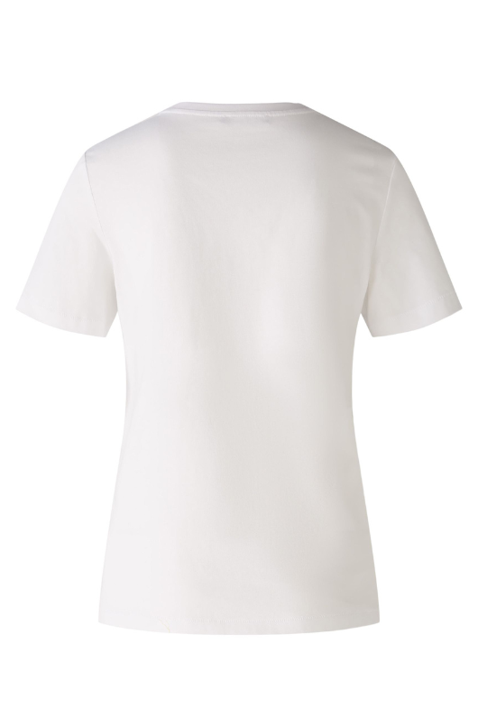 Oui Amalfi Print T-Shirt. A classic fit white T-shirt with short sleeves, round neckline, and Amalfi themed print featuring silver foil detail.