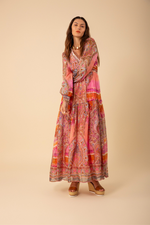 An image of a model wearing the Hale Bob Allison Chiffon Maxi Dress in Pink.