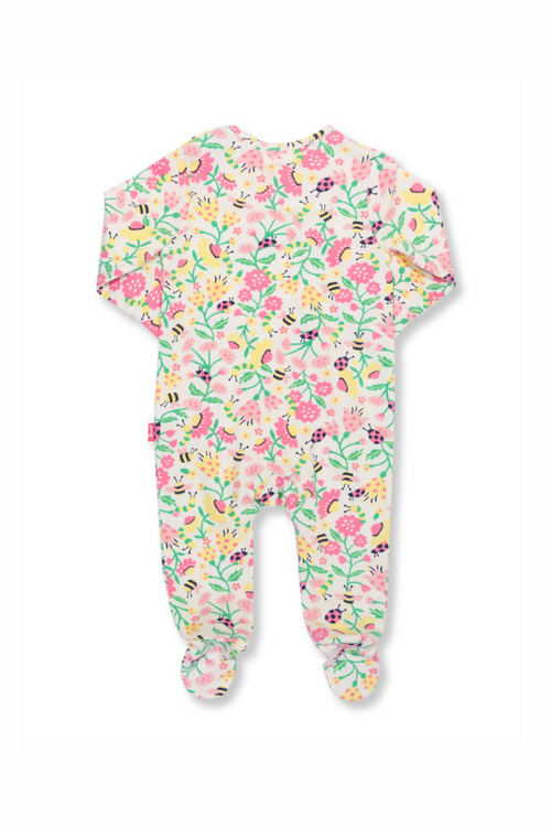 Kite Sleepsuit. A multicoloured floral sleepsuit with poppers and scratch mitts up to 6 months.