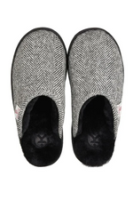 An image of the Bedroom Athletics Harris Tweed Mule slippers in black/white herringbone.